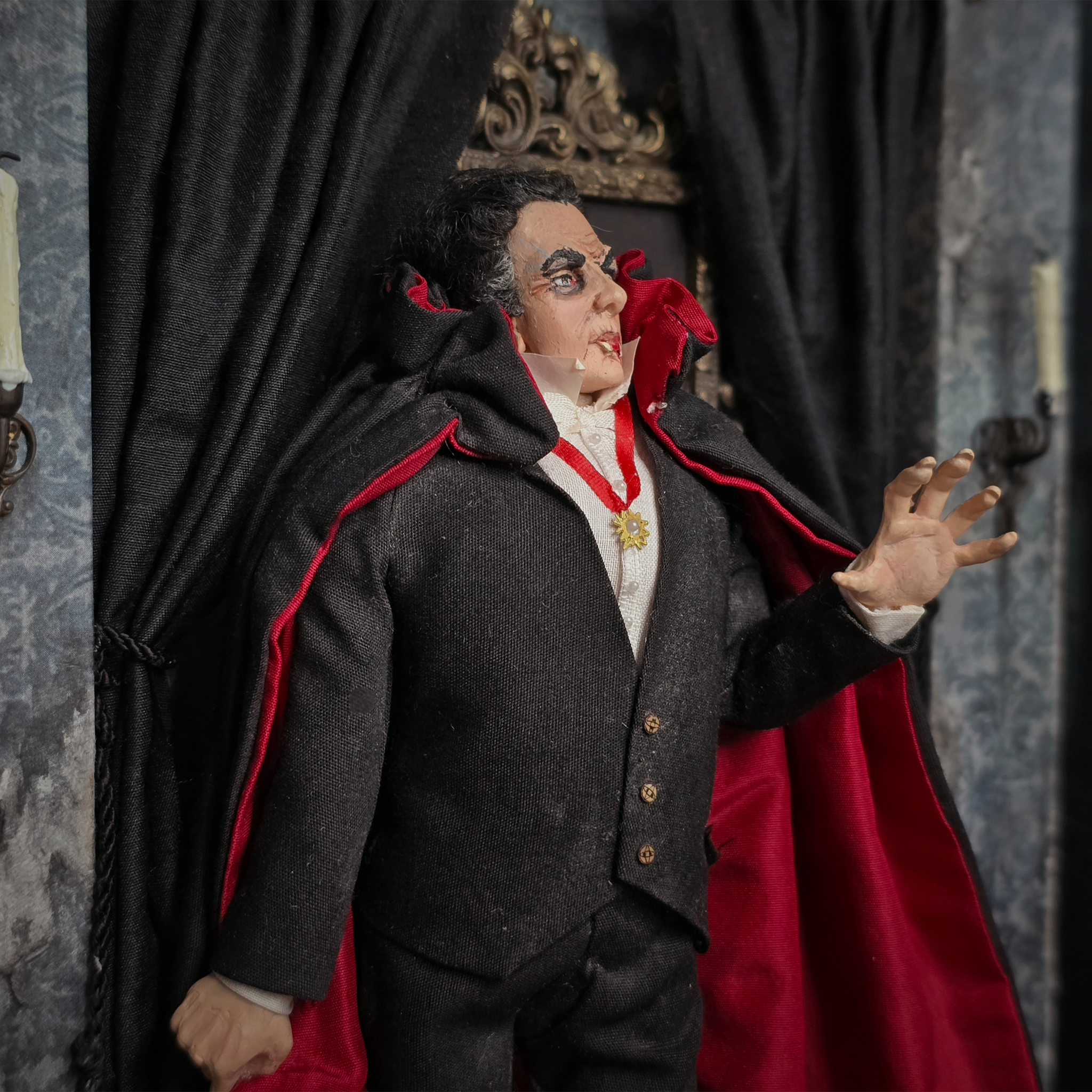 Count Dracula Miniature OOAK Hand-Sculpted Clay Vampire Character Doll by Marcia Backstrom