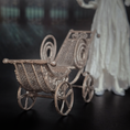 Load image into Gallery viewer, Victorian Doll Antique-Style Wire Mesh Miniature Baby Pram Carriage with Brass Finish
