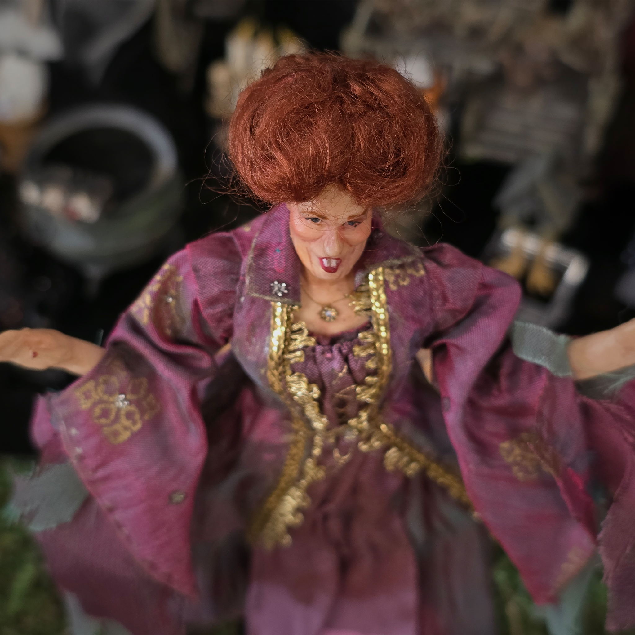 Vintage Miniature Character Doll OOAK Winifred Sanderson Doll Silk Gown Sculpted Clay