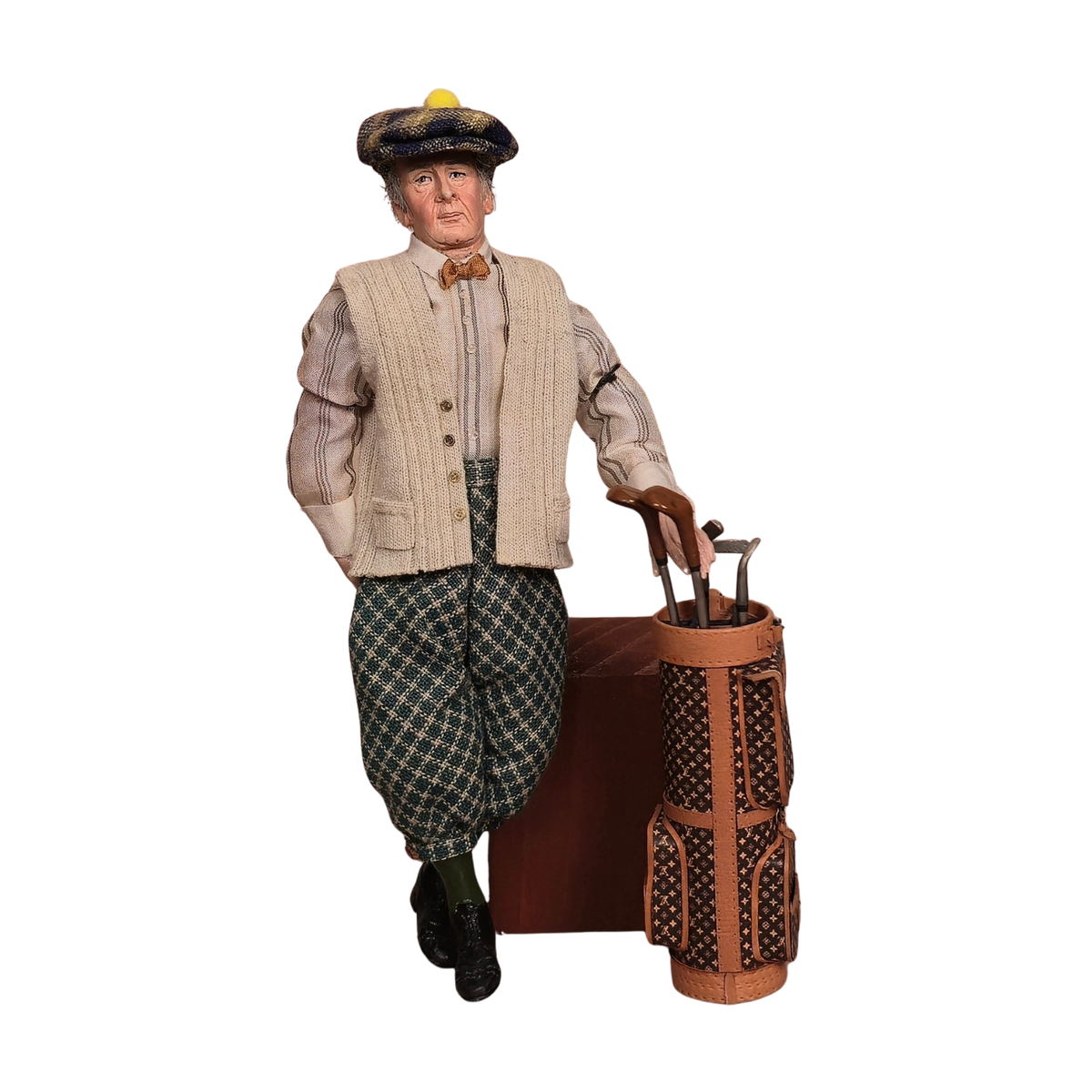 Marcia Backstrom Gentleman Golfer Doll with Jose Gomez Leather Golf Bag & Five Clubs