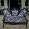 Load image into Gallery viewer, OOAK Upholstered Halloween Skull Gothic Black Victorian Settee Signed W. Krenzke
