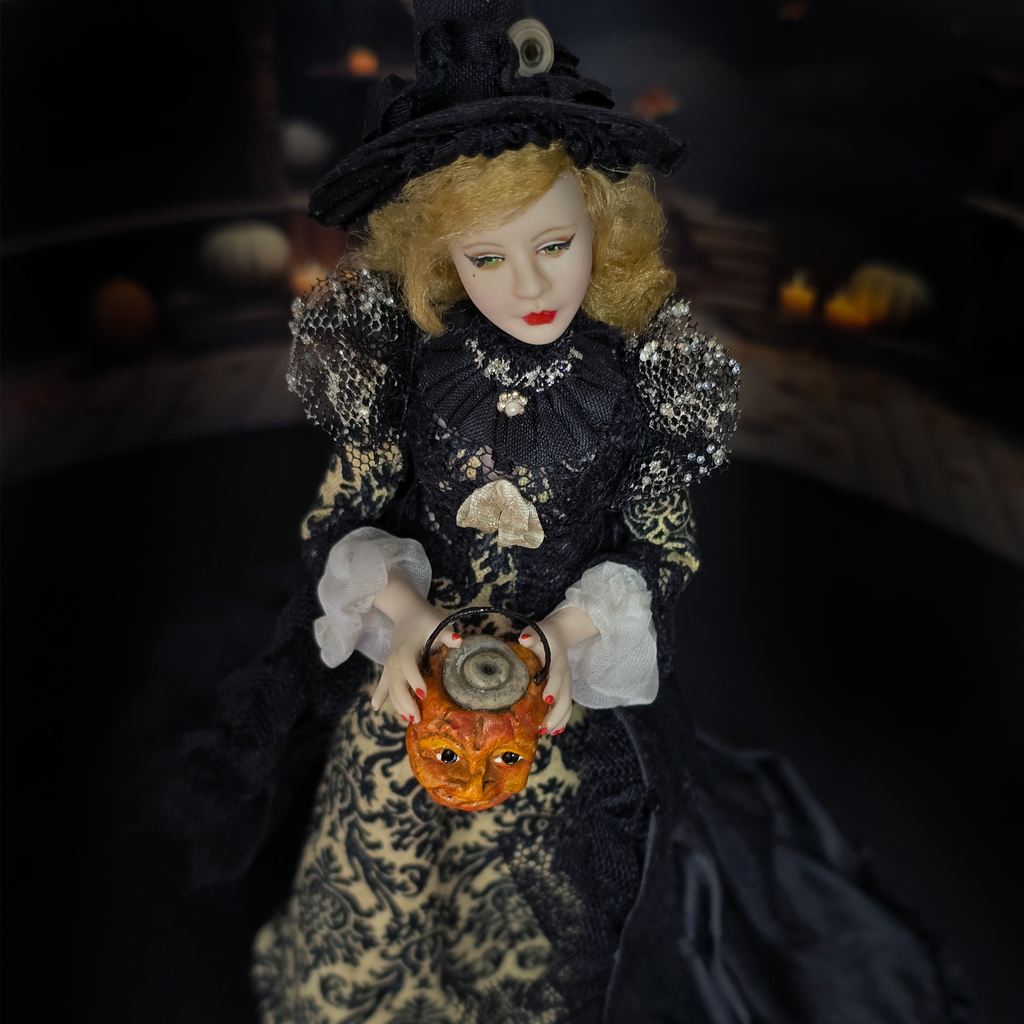 SIGNED Victorian-Style Witch Doll OOAK Porcelain Miniature Dollhouse C ...