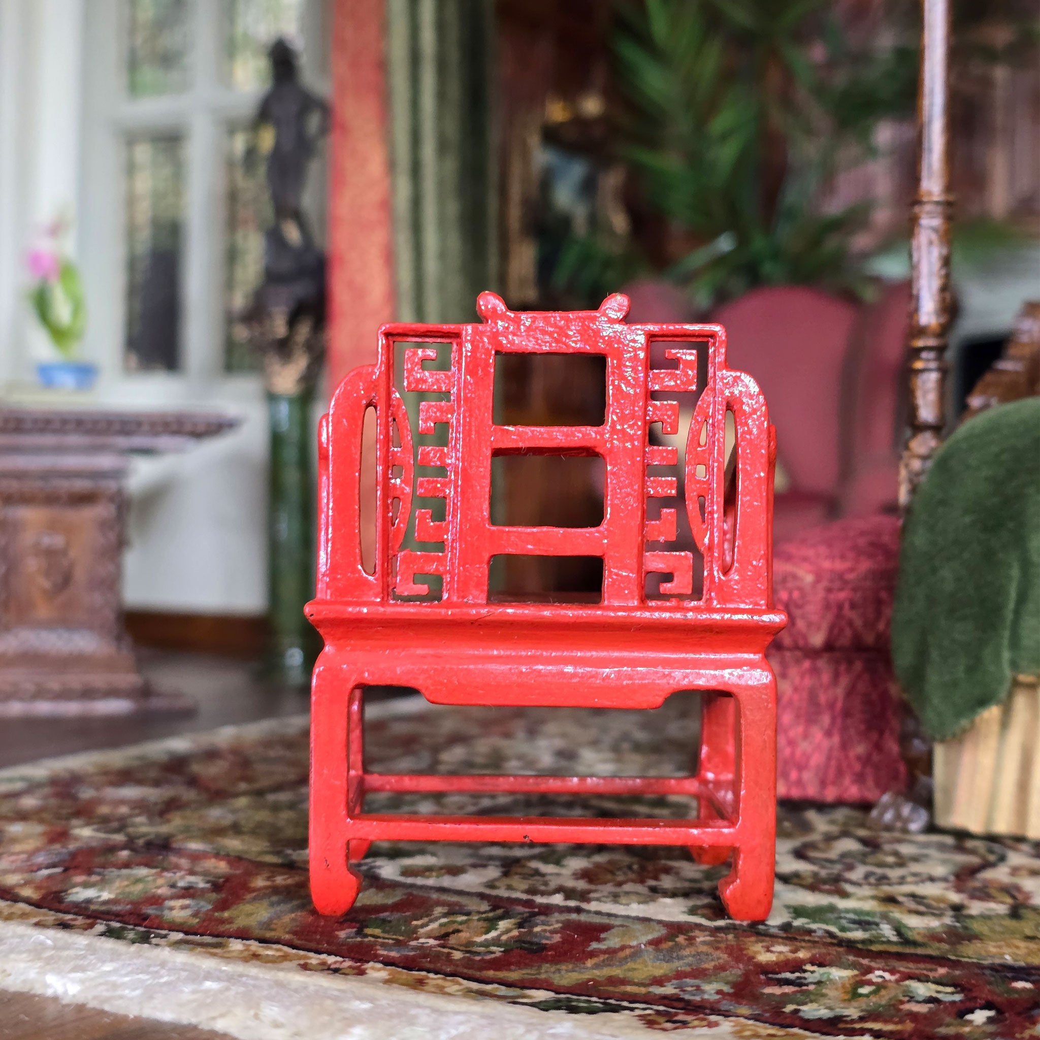SIGNED Gilt Red Lacquer Chinese Asian Hand Carved Wood Arm Chair (B)