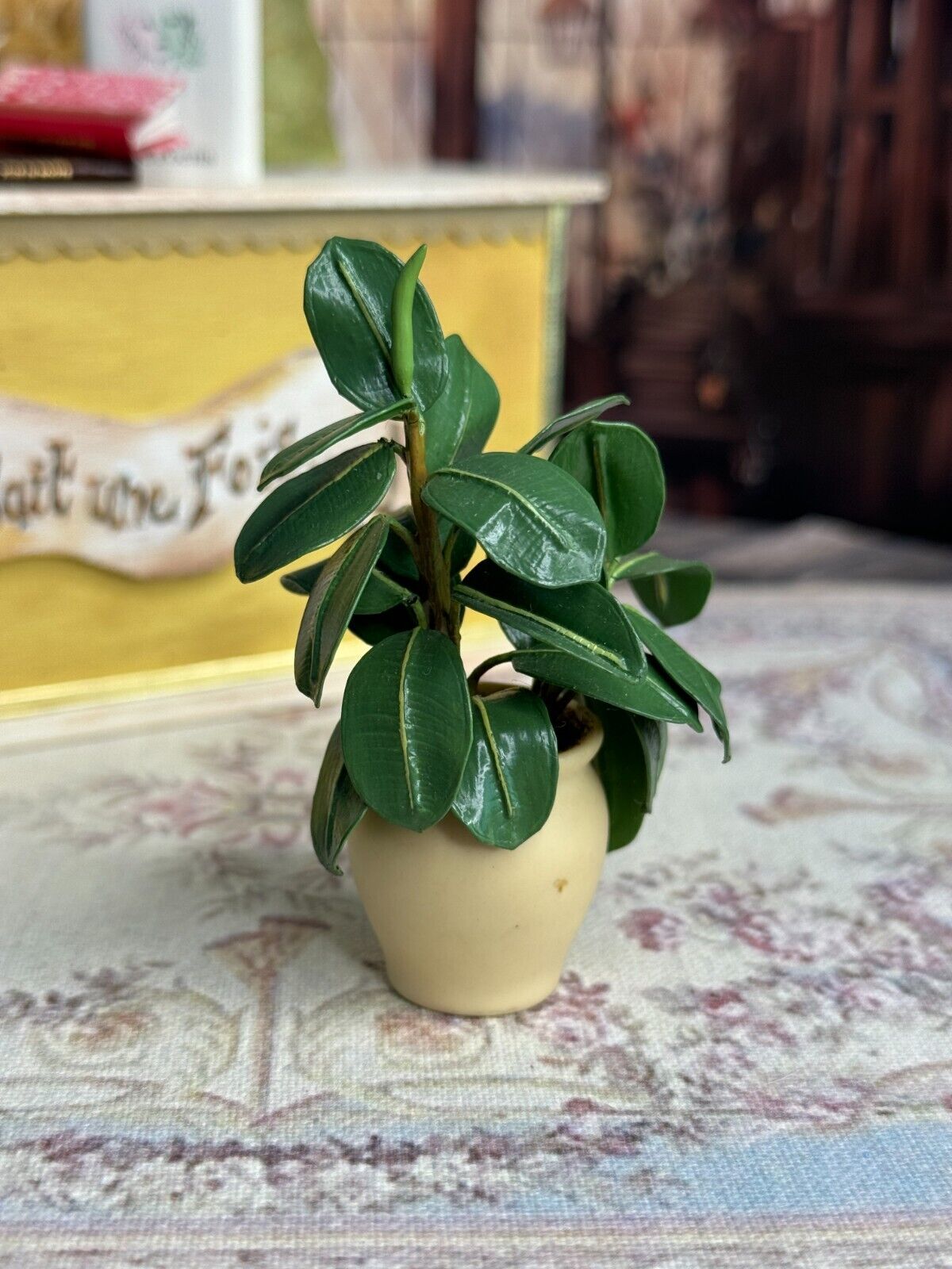 OOAK Artisan Signed Houseplant in Porcelain Planter, on floor