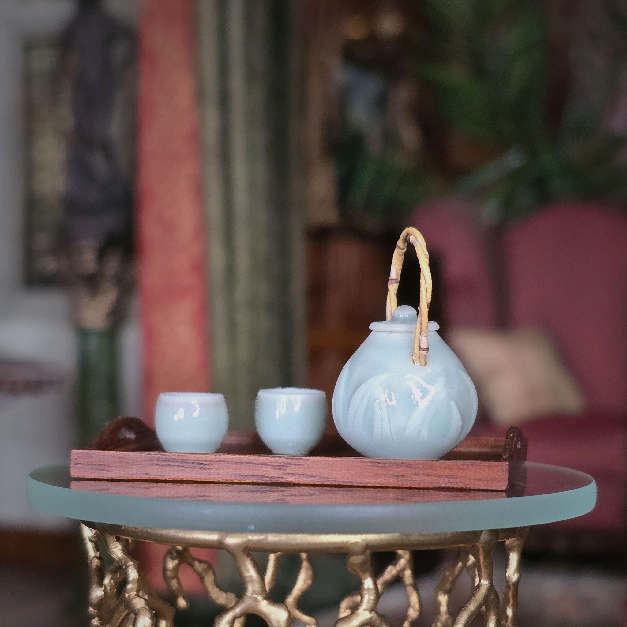 Celadon Chinese Teapot Set & Serving Tray IGMA Troy Schmidt Porcelain