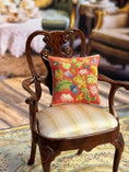 Load image into Gallery viewer, Floral Micro Petit Point Needlepoint Pillow Sharon Garmize OOAK, in chair
