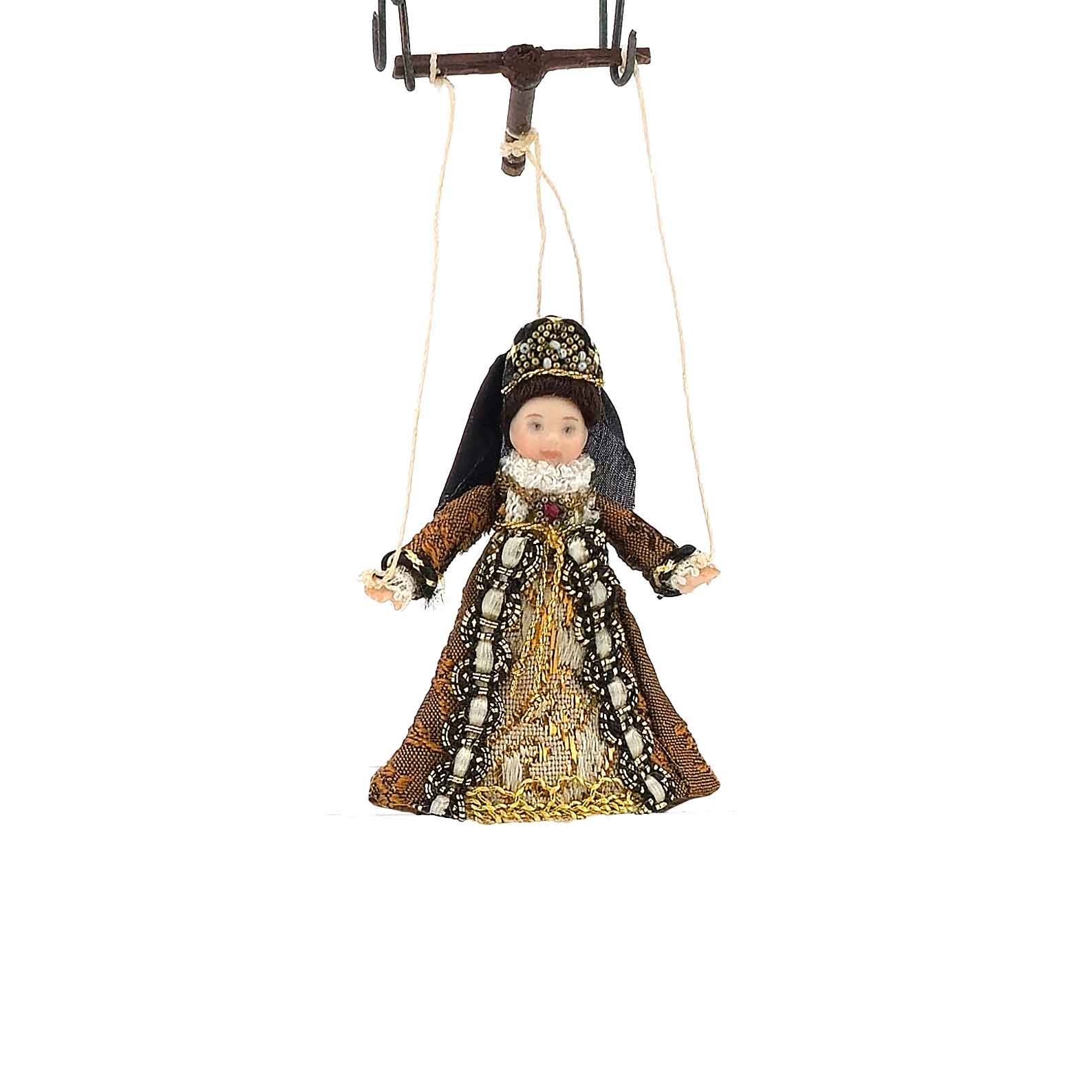 Debbie Dixon-Paver Tudor Lady Marionette Puppet Brown & Gold Gown 1:12