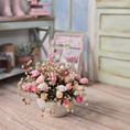 Load image into Gallery viewer, Floral Centerpiece Pink Silk Ribbon Roses & Dried Baby's Breath in White Pot
