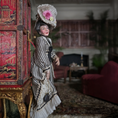 Load image into Gallery viewer, RESERVED FOR RICK: Wealthy Noblewoman Victorian Doll Striped Gown Original Marcia Backstrom Sculpted Clay Dollhouse

