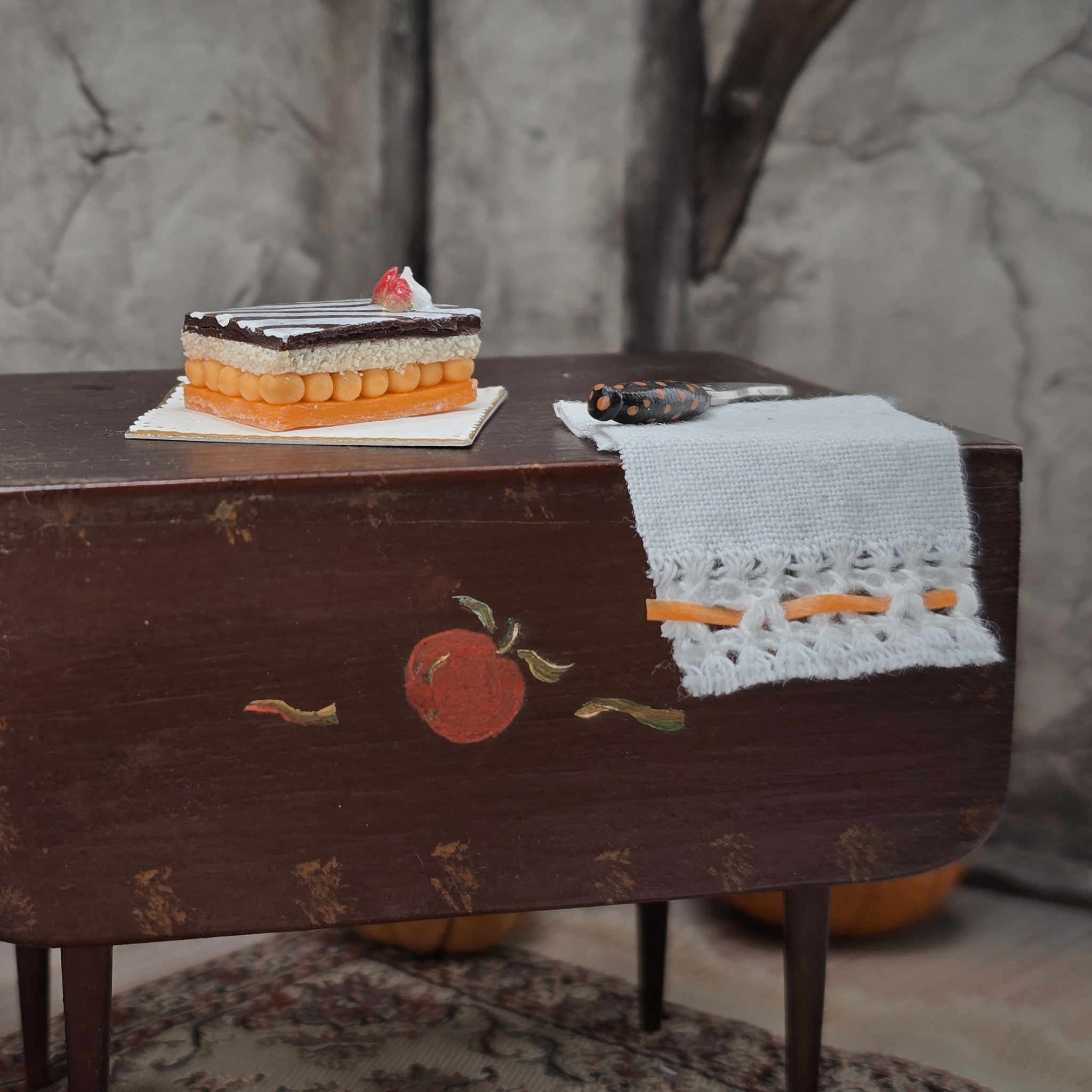 Halloween Fall Dessert French Pastry Cake, Kitchen Towel & Cake Knife