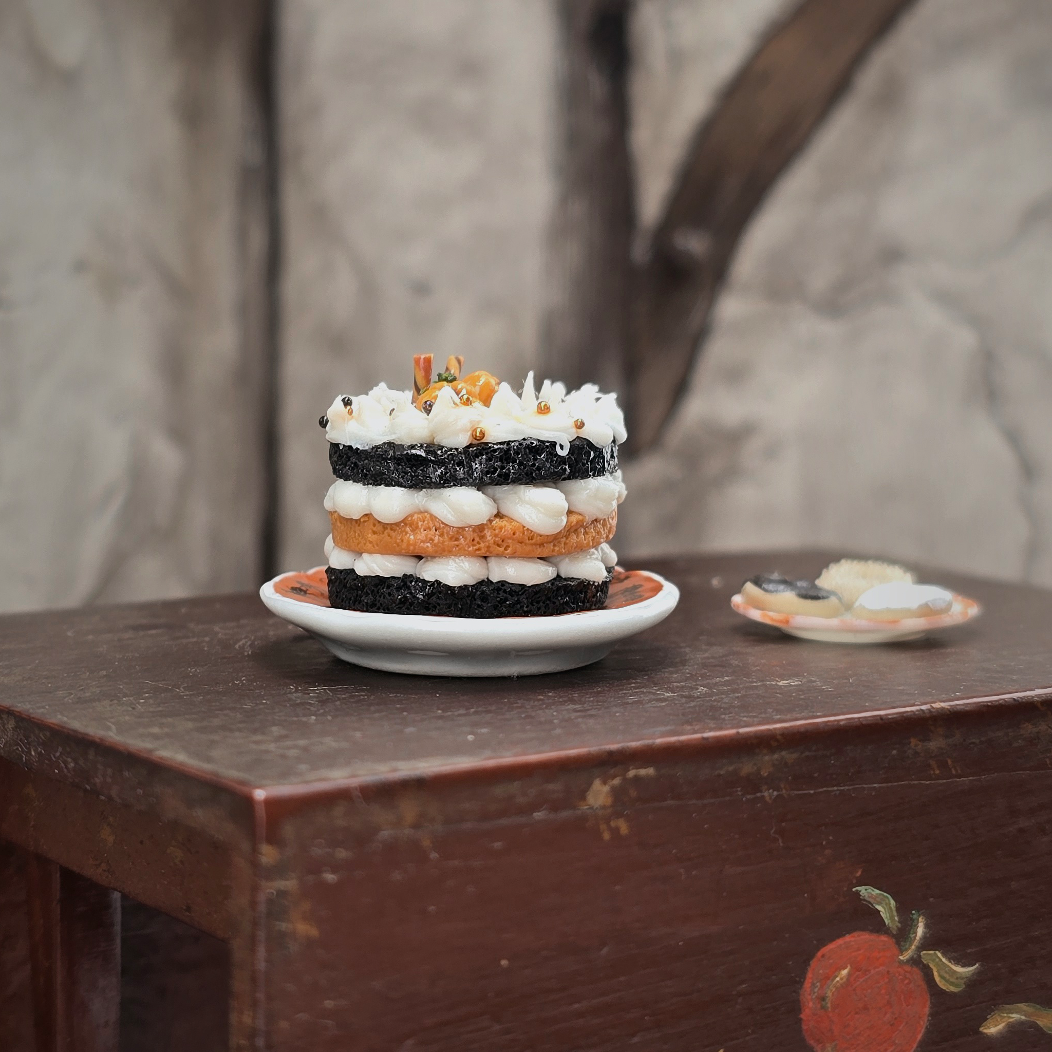 Tiered Layered French Miniature Halloween Dessert Cake & Donut Plate