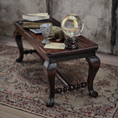 Load image into Gallery viewer, Dressed Halloween Carved Wood Coffee Table Dark Walnut Finish with Chalice, Books, Crystal Ball & Toad

