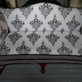 Load image into Gallery viewer, Signed Gothic Halloween Five Leg Victorian Sofa OOAK Skull Damask Custom Upholstered Bespaq
