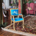 Load image into Gallery viewer, Artisan Gold-Leafed Blue Silk Upholstered Dollhouse Armchair

