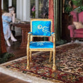 Load image into Gallery viewer, Artisan Gold-Leafed Blue Silk Upholstered Dollhouse Armchair
