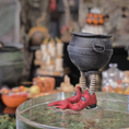 Load image into Gallery viewer, Walking Cauldron by Georgia Marfels Hand Sculpted Clay OOAK Whimsical Halloween Miniature
