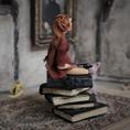 Load image into Gallery viewer, 1:24 Scale Older Beggar Woman Clay Figure OOAK Handmade Miniature on Stack of Books
