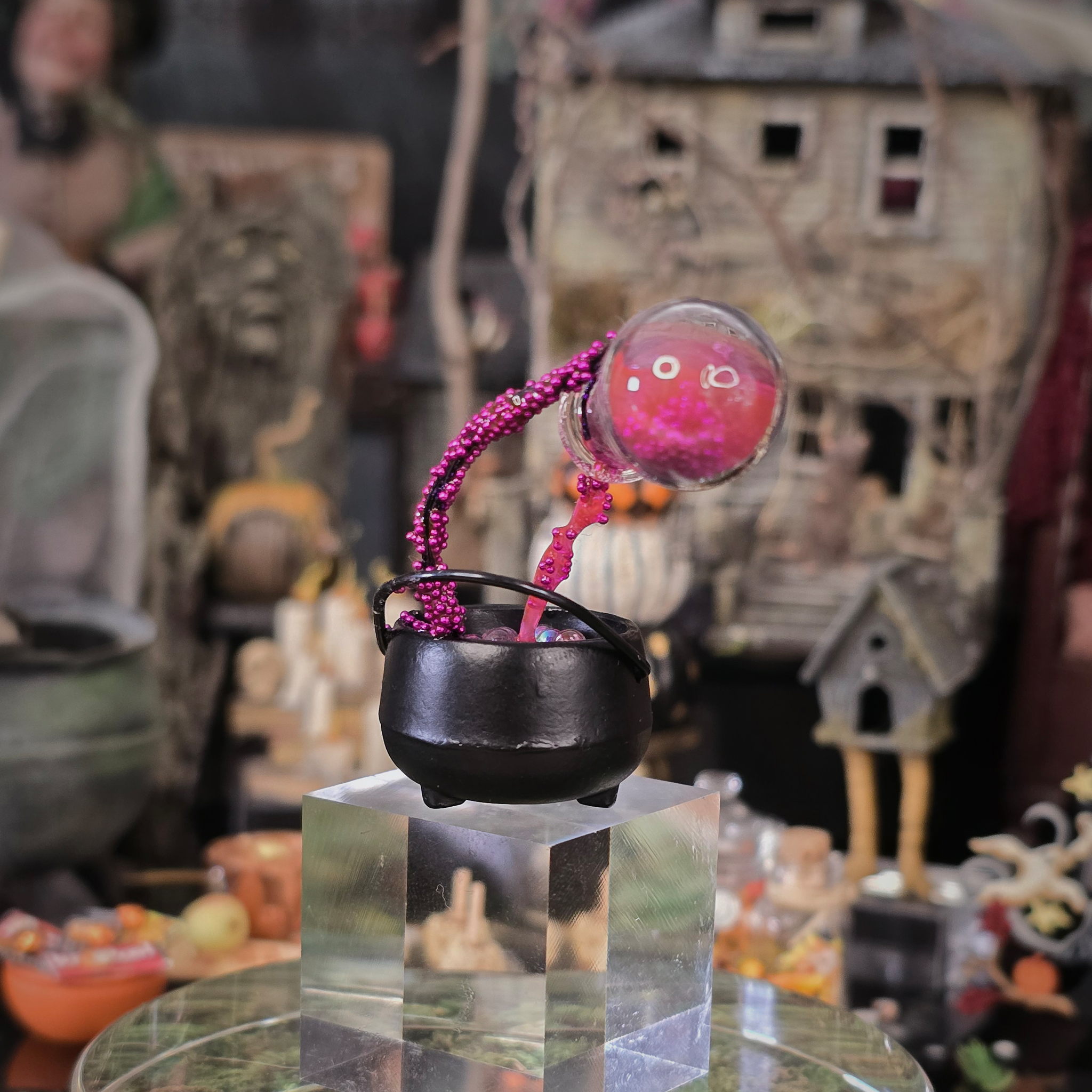 Magical Potion in Cauldron with Pink Poison Hand Sculpted OOAK Whimsical Halloween Miniature