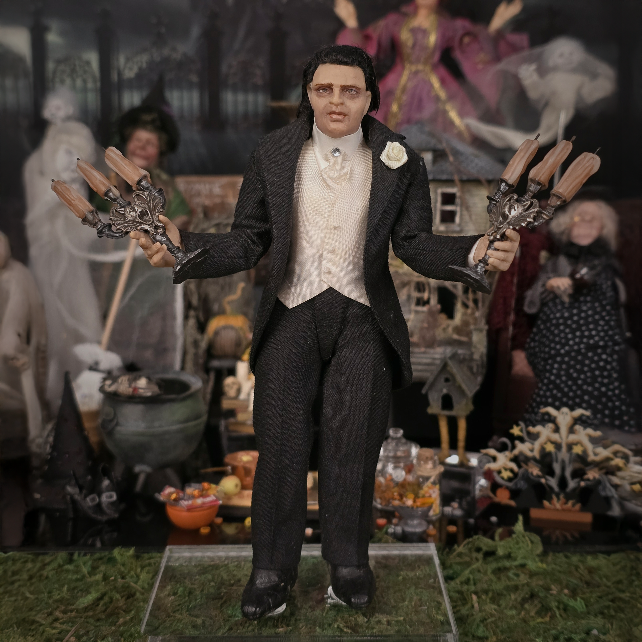 Gothic Gentleman Doll OOAK Hand-Sculpted Haunted Miniature with Posable Arms Halloween