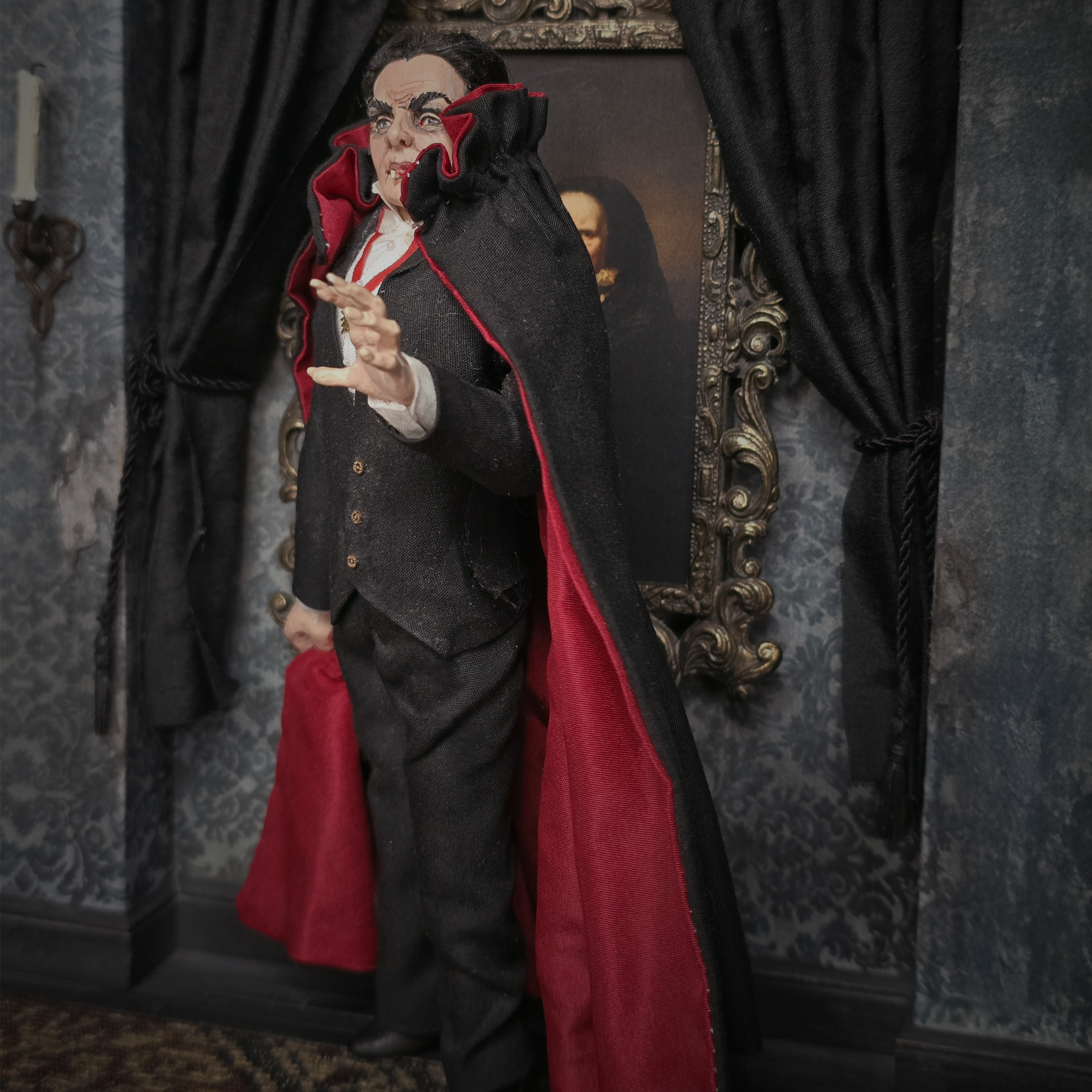Count Dracula Miniature OOAK Hand-Sculpted Clay Vampire Character Doll by Marcia Backstrom