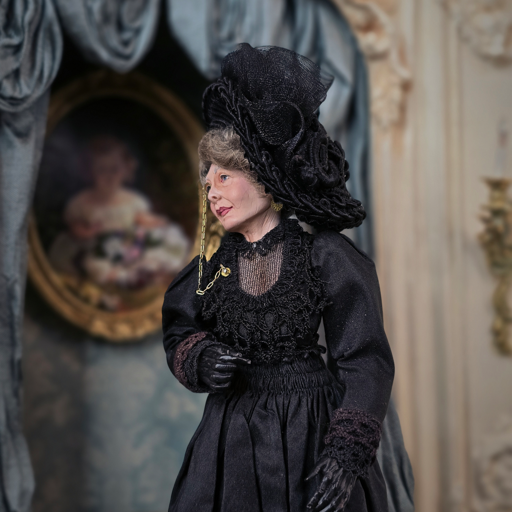 Victorian Mourning Dowager Original Marcia Backstrom Sculpted Dollhouse Doll