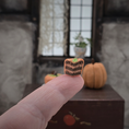 Load image into Gallery viewer, Halloween Fall Pumpkin Chocolate Cake OOAK Miniature Dessert with Porcelain Plate & Extra Slice
