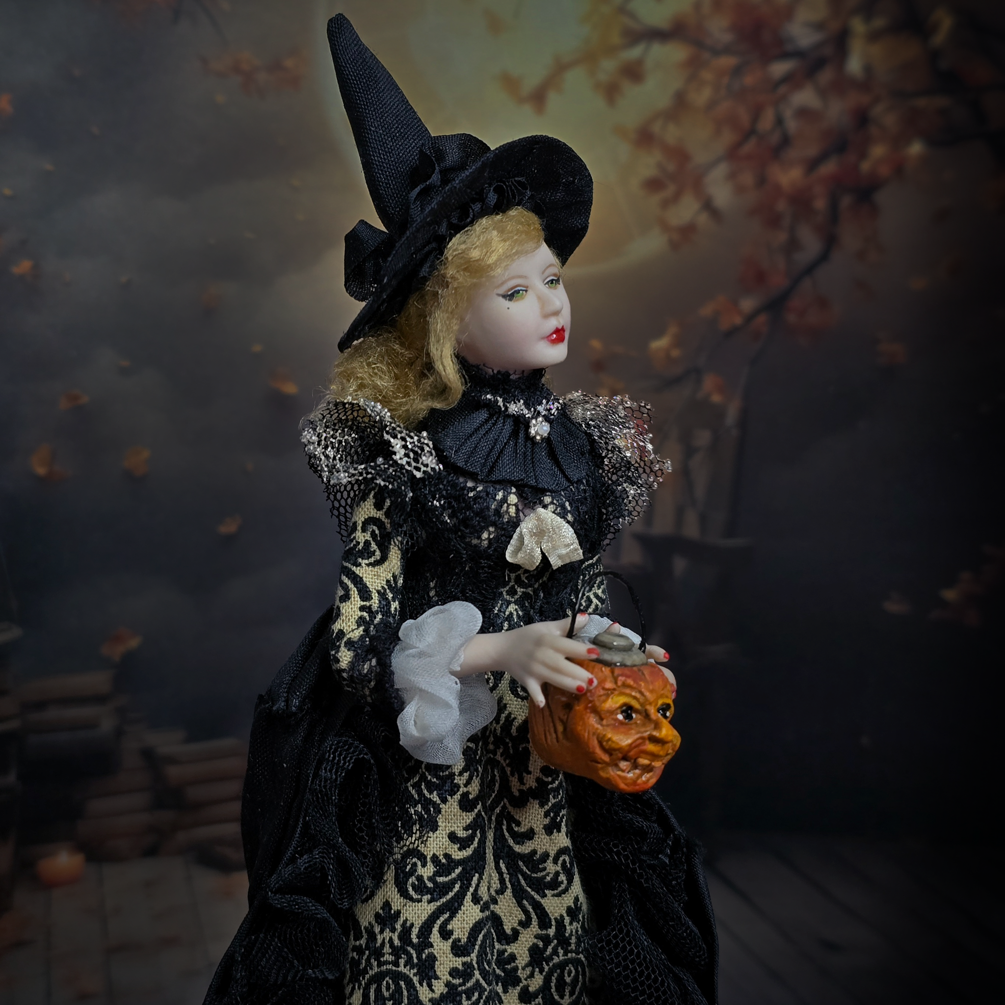 RESERVED SUSAN Witch Doll OOAK Porcelain Miniature Dollhouse Character