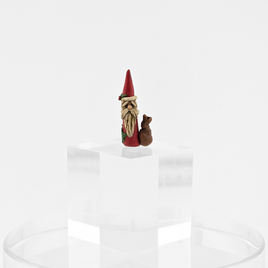 Miniature Pencil Santa Figurine – Folk Art Clay, on a white background