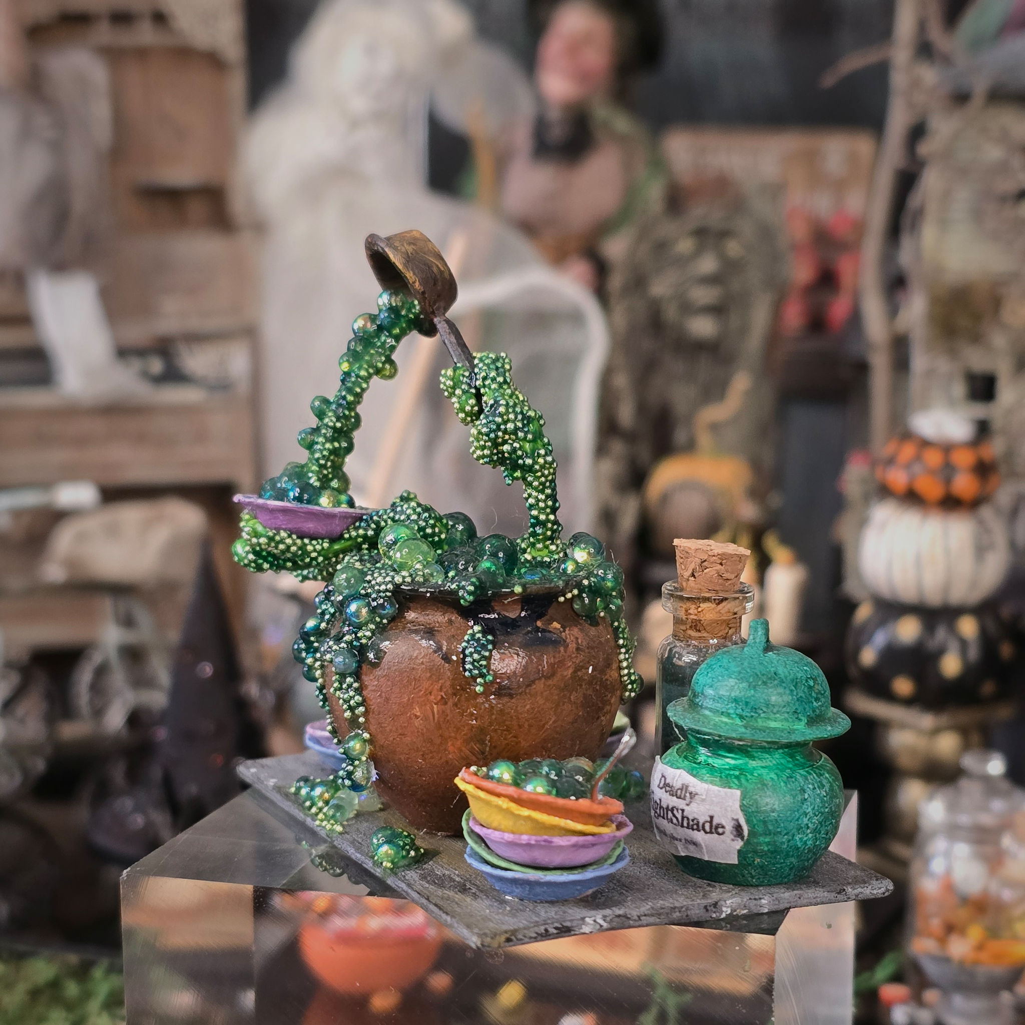 Magical Potion in Cauldron by Patricia Paul Hand Sculpted OOAK Whimsical Halloween Miniature (2015)