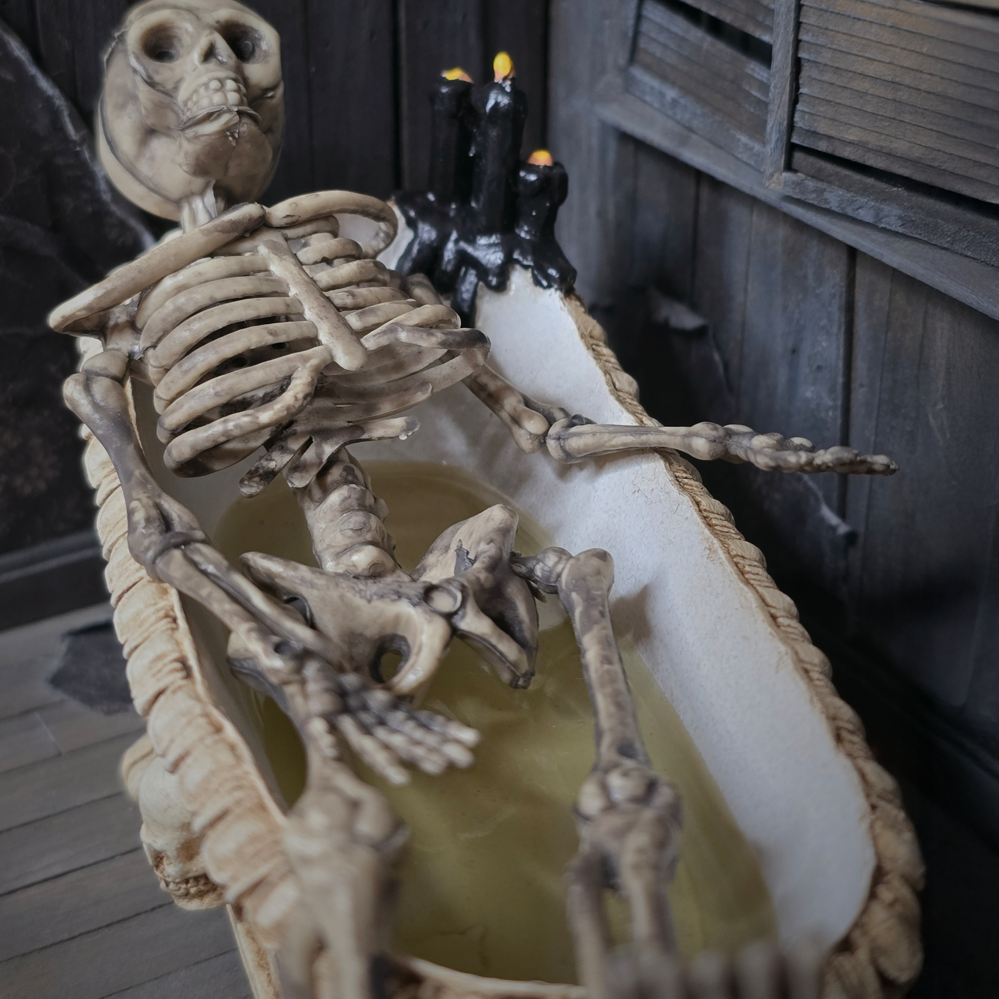 Clay Halloween Clawfoot Bathtub OOAK Miniature with Skeleton, Skulls & Candles