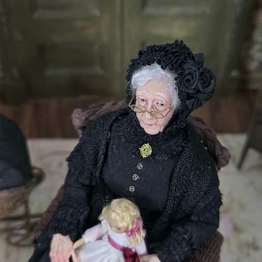 Mourning Granny in Rocking Chair with Dolly Original Marcia Backstrom Doll 2005