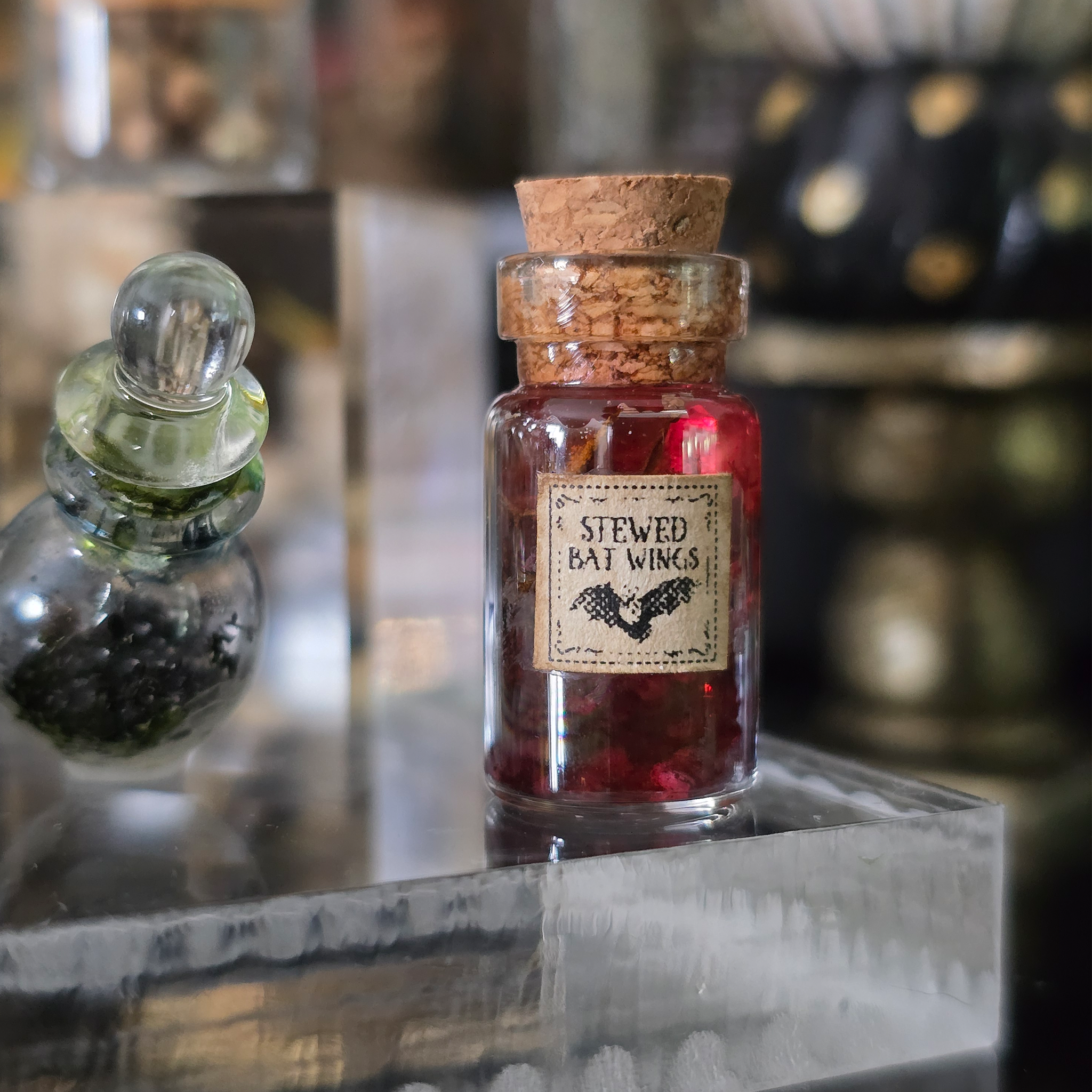 6-Piece Witch’s Apothecary Jar Set OOAK Halloween Potion Bottles with Poison & Bat Wings