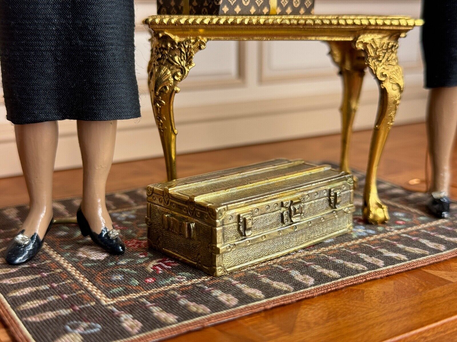 Louis Vuitton Brass Miniature Display Suitcase Trunk 1980s, side view