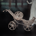 Load image into Gallery viewer, Victorian Doll Antique-Style Wire Mesh Miniature Baby Pram Carriage with Brass Finish
