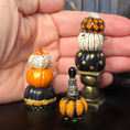 Load image into Gallery viewer, Stacked Pumpkin Trio OOAK Miniature Halloween Centerpiece Decorations with Urn & Finial
