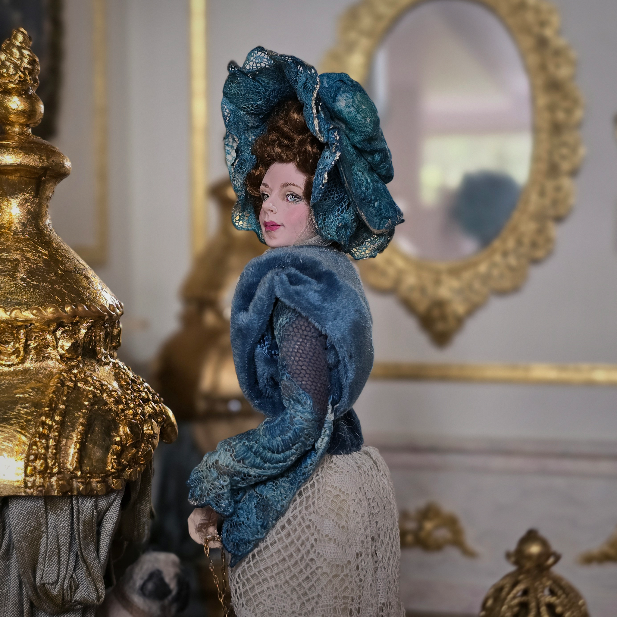 Victorian Fashion Doll in Blue Original Marcia Backstrom Sculpted Clay Dollhouse