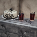 Load image into Gallery viewer, OOAK Miniature Halloween Spider Cake with Web Icing & Drinks with Bat Garnishes
