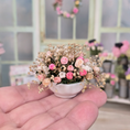 Load image into Gallery viewer, Floral Centerpiece Pink Silk Ribbon Roses & Dried Baby's Breath in White Pot
