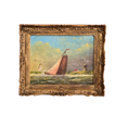 Load image into Gallery viewer, Jenny Haylett Dutch Maritime Seascape Oil Painting with Windmill, Gilt Ornate Frame
