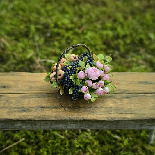 Gosia Suchodolska IGMA Artisan Miniature Floral & Fall Fruit Harvest Basket Exclusive
