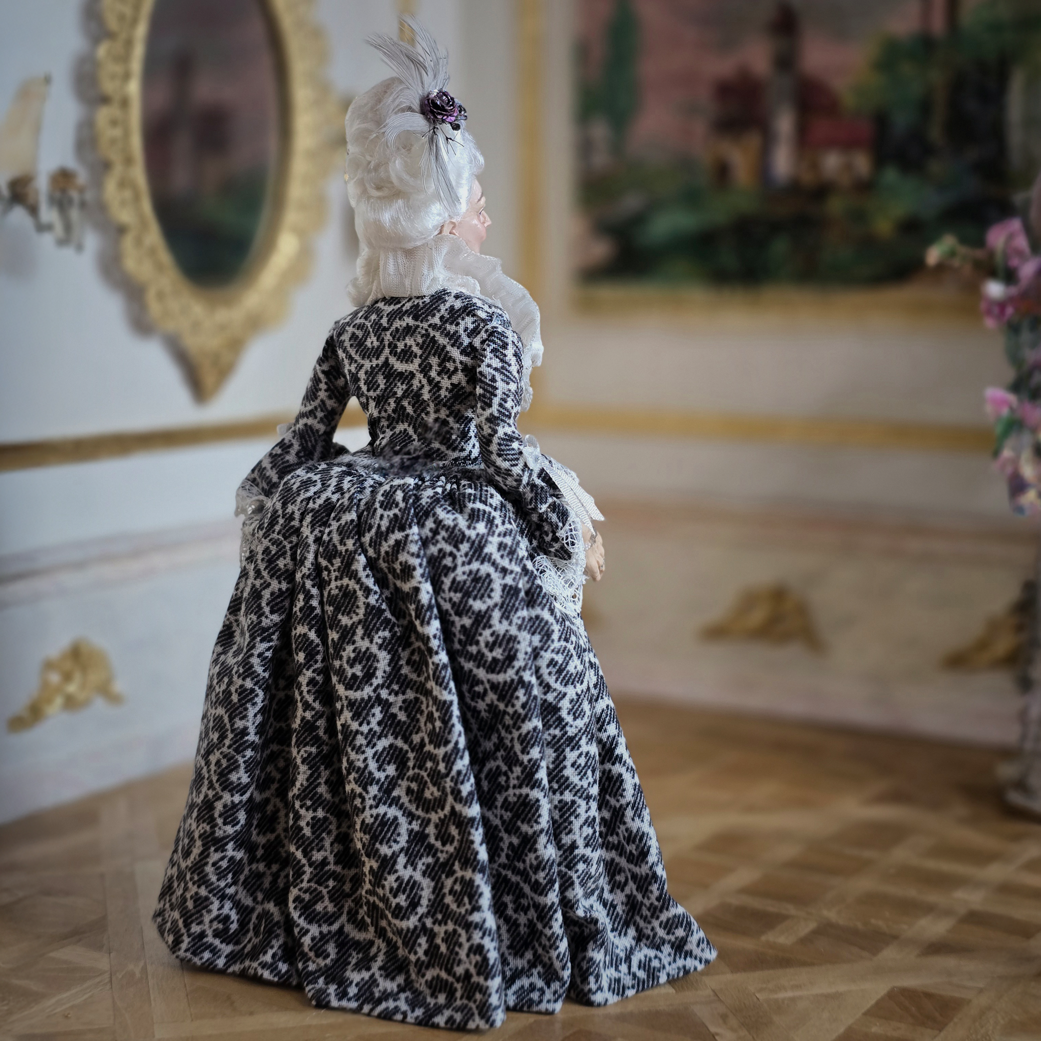 Mature Duchess 17th C. Doll Bustled Gown Original Marcia Backstrom Sculpted Clay