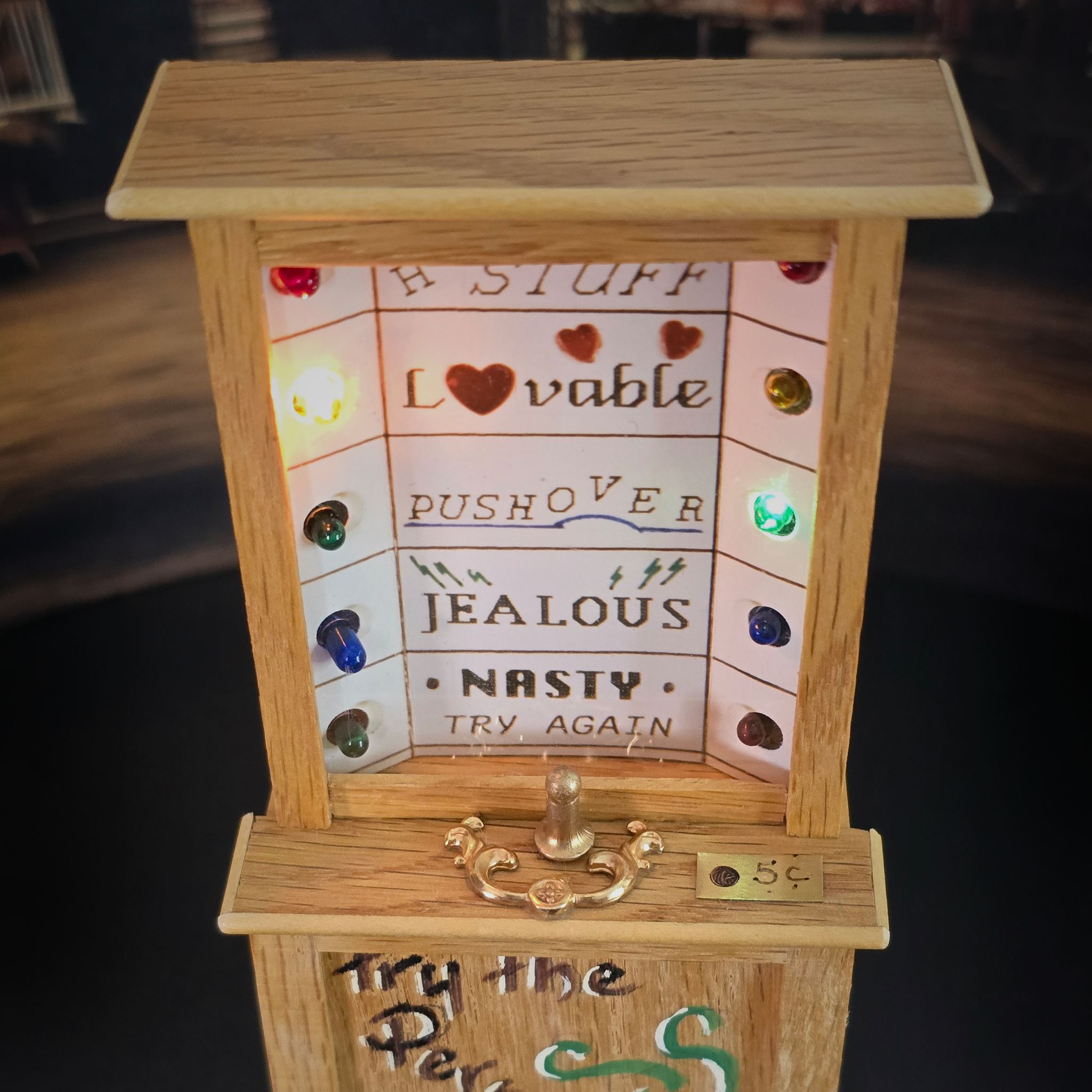 Miniature Personality Tester OOAK Carnival Arcade Game with Working Lights, Signed Cheri Varisco (1994)