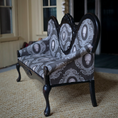 Load image into Gallery viewer, OOAK Upholstered Halloween Skull Gothic Black Victorian Settee Signed W. Krenzke
