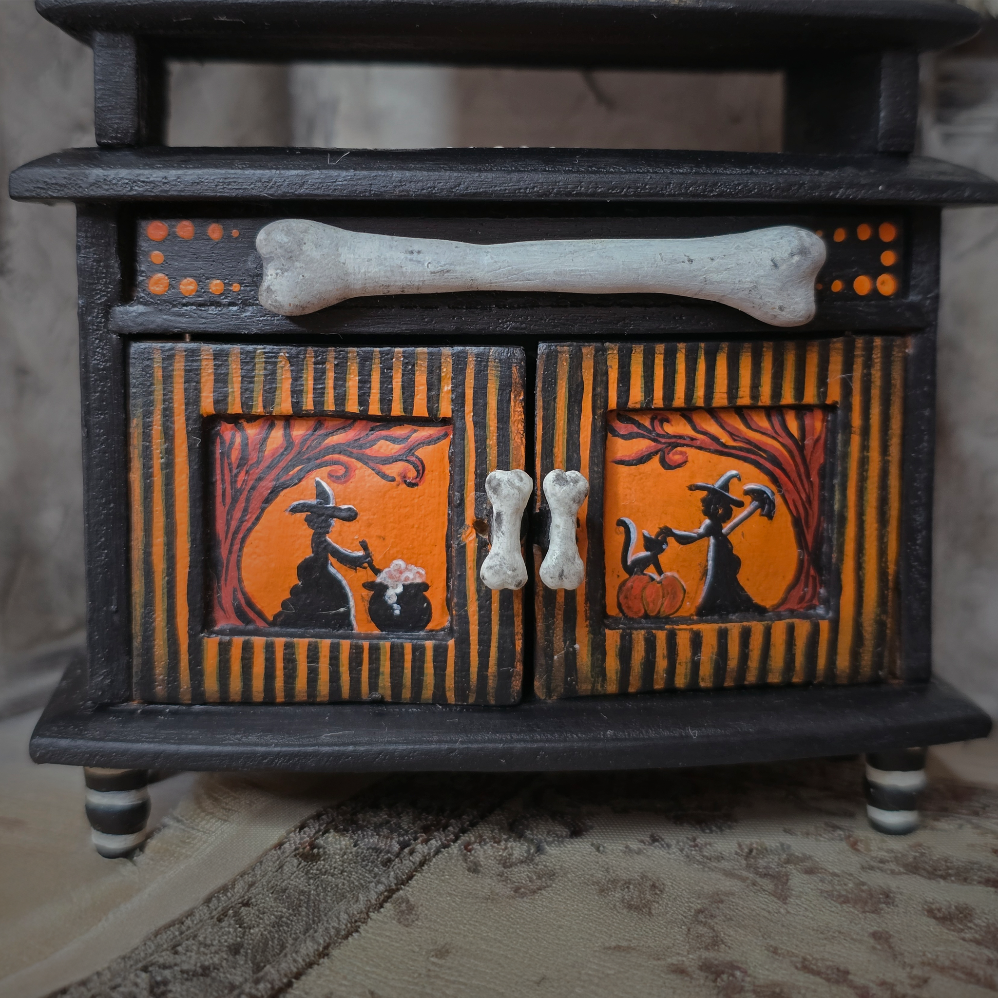 Hand-Painted Halloween Furniture Spooky OOAK Sideboard & Kitchen Hutch by Demy