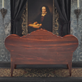 Load image into Gallery viewer, Victorian Red Velvet Upholstered Sofa OOAK Carved Miniature with Hand Tufted Details
