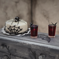 Load image into Gallery viewer, OOAK Miniature Halloween Spider Cake with Web Icing & Drinks with Bat Garnishes
