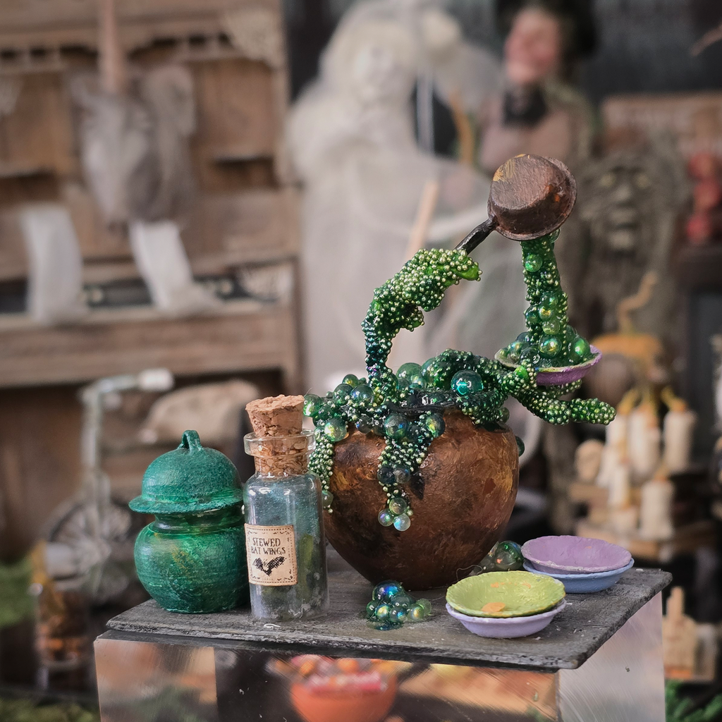 Magical Potion in Cauldron by Patricia Paul Hand Sculpted OOAK Whimsical Halloween Miniature (2015)