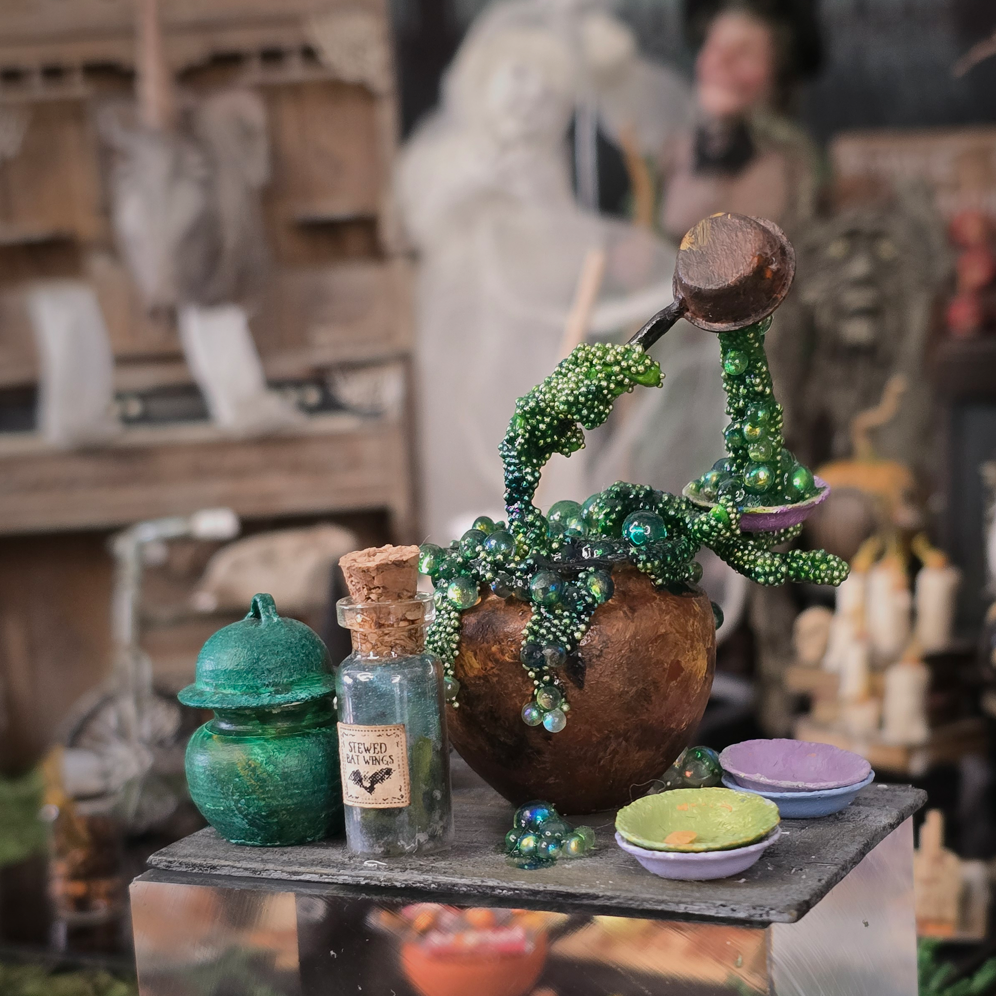 Magical Potion in Cauldron by Patricia Paul Hand Sculpted OOAK Whimsical Halloween Miniature (2015)