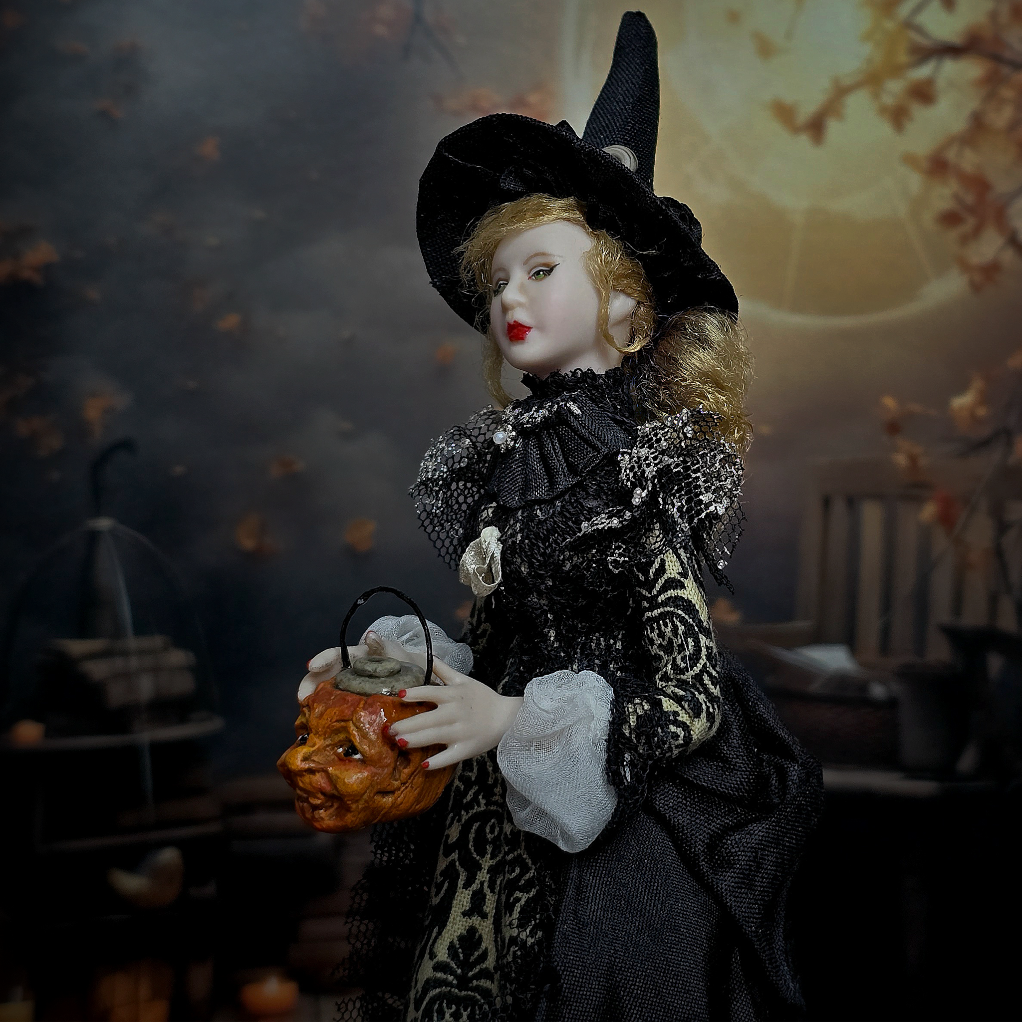 RESERVED SUSAN Witch Doll OOAK Porcelain Miniature Dollhouse Character