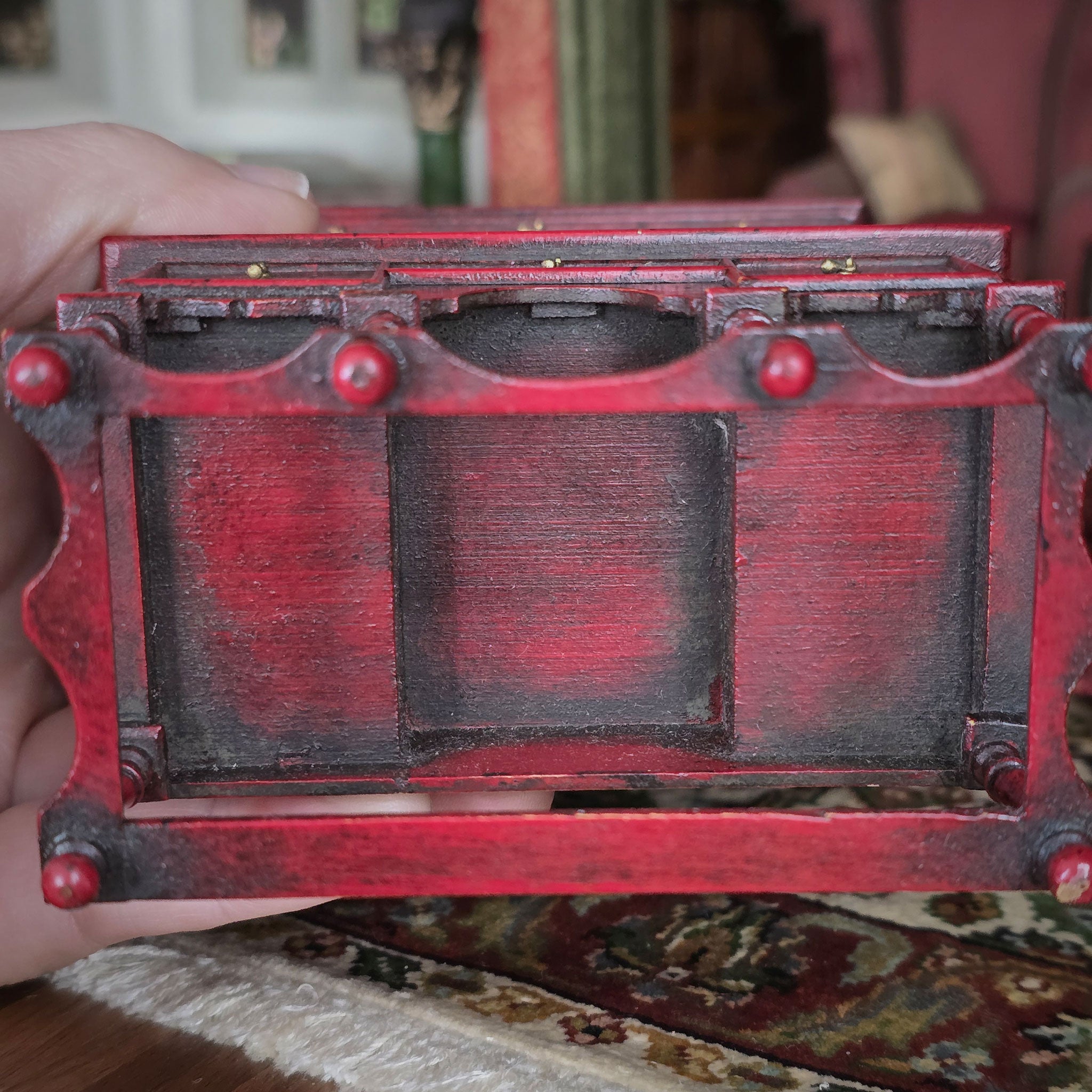 Red William and Mary base on chest of drawers. Alan Barnes